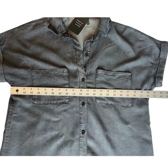 NWT Zilcremo Denim Shirt Dress, Short Sleeve, Button Up, Tunic, Distressed, Gray - Picture 4 of 8